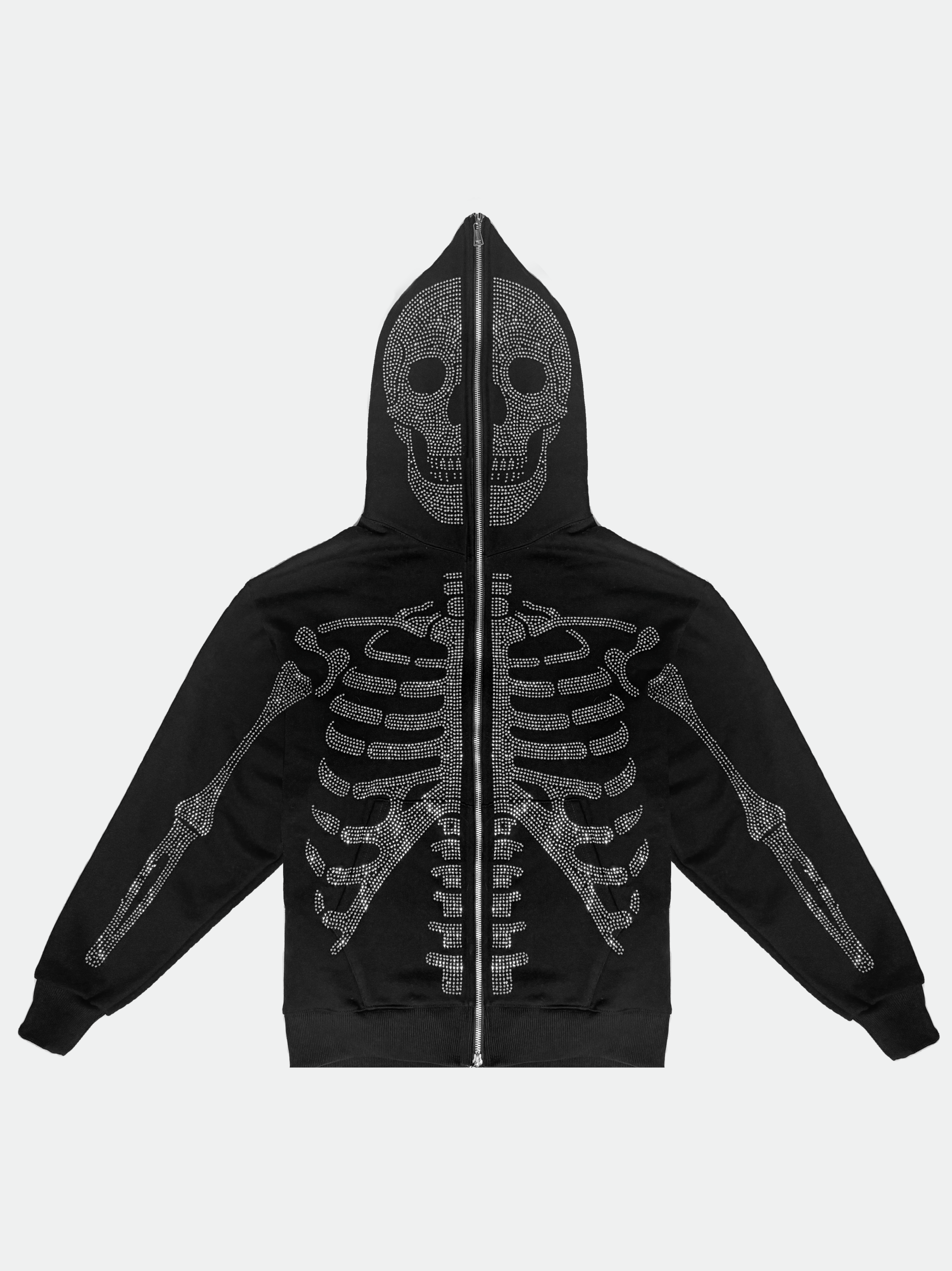 ［値下げ中］UNIZ SKELETON KNIGHT HOODIE ブラック Fullzip Rhinestone Skeleton Hoodie – PSYCHOBUDAPEST™